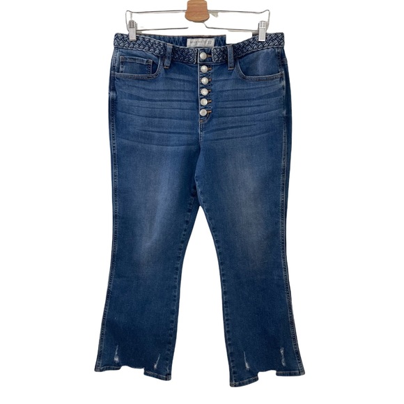 Miss Me High Rise Crop Boot Button Fly Denim Jeans Braided Waistband Size 32x26 - Picture 4 of 16